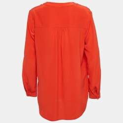 Pre Owned Diane Von Furstenberg Red Silk Half Placket Blouse M