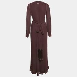 Pre Owned Diane Von Furstenberg Purple Chiffon Plisse Maxi Wrap Dress M