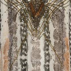 Diane von Furstenberg Grey Printed Silk Clare Beaded Sheer Maxi Kaftan L
