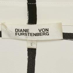 Pre Owned Diane Von Furstenberg White Checks Silk Ruffled Shirt L