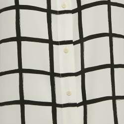 Pre Owned Diane Von Furstenberg White Checks Silk Ruffled Shirt L