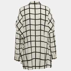 Pre Owned Diane Von Furstenberg White Checks Silk Ruffled Shirt L
