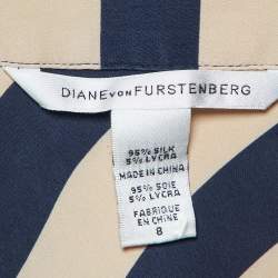 Pre Owned Diane Von Furstenberg Navy Blue Striped Stretch Silk Wrap Dress M