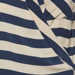Pre Owned Diane Von Furstenberg Navy Blue Striped Stretch Silk Wrap Dress M