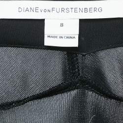 Pre Owned Diane Von Furstenberg Black Floral Print Wool Blend and Jersey Jewel Wrap Dress M