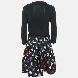 Pre Owned Diane Von Furstenberg Black Floral Print Wool Blend and Jersey Jewel Wrap Dress M