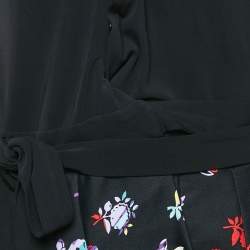 Pre Owned Diane Von Furstenberg Black Floral Print Wool Blend and Jersey Jewel Wrap Dress M