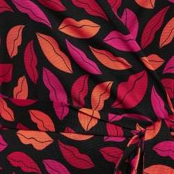 Pre Owned Diane Von Furstenberg Black Lips Print Silk Jersey Julian Wrap Dress M