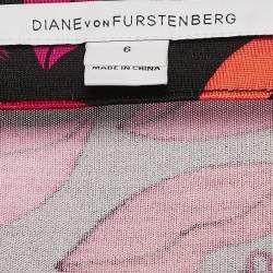 Pre Owned Diane Von Furstenberg Black Lips Print Silk Jersey Julian Wrap Dress M