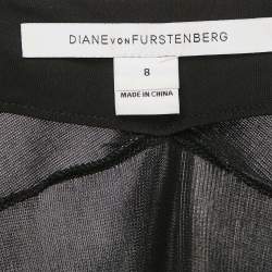 Pre Owned Diane Von Furstenberg Black/Blue Printed Wool Blend and Jersey Wrap Dress M