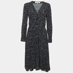 Diane Von Furstenberg Black Dot Print Crepe Button Front Midi Dress S