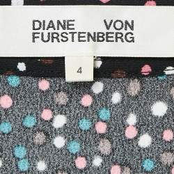 Diane Von Furstenberg Black Dot Print Crepe Button Front Midi Dress S