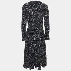 Diane Von Furstenberg Black Dot Print Crepe Button Front Midi Dress S