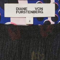 Pre Owned Diane Von Furstenberg Black Floral Print Textured Crepe Wrap Mini Dress S