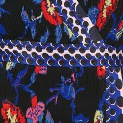 Pre Owned Diane Von Furstenberg Black Floral Print Textured Crepe Wrap Mini Dress S