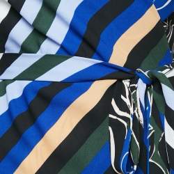 Pre Owned Diane Von Furstenberg Blue/Multicolor Printed Crepe Wrap Dress S