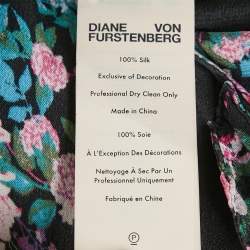 Pre Owned Diane Von Furstenberg Black Floral Crepe Maxi Wrap Dress S