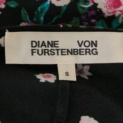Pre Owned Diane Von Furstenberg Black Floral Crepe Maxi Wrap Dress S