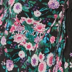 Pre Owned Diane Von Furstenberg Black Floral Crepe Maxi Wrap Dress S