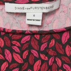 Diane Von Furstenberg Pink Lip Print Silk Jersey Tie-Up Waist Detail Mini Dress M