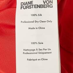 Pre Owned Diane Von Furstenberg Orange Silk Button Front Dress XS