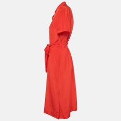 Pre Owned Diane Von Furstenberg Orange Silk Button Front Dress XS