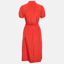Pre Owned Diane Von Furstenberg Orange Silk Button Front Dress XS