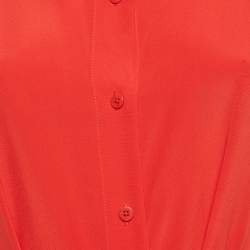 Pre Owned Diane Von Furstenberg Orange Silk Button Front Dress XS