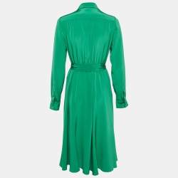 Pre Owned Diane Von Furstenberg Green Silk Button Front Belted Midi Dress S