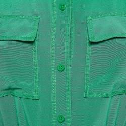 Pre Owned Diane Von Furstenberg Green Silk Button Front Belted Midi Dress S