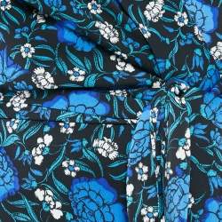 Pre Owned Diane Von Furstenberg Blue Floral Print Crepe Carla Wrap Dress L