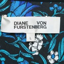 Pre Owned Diane Von Furstenberg Blue Floral Print Crepe Carla Wrap Dress L
