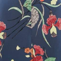 Diane Von Furstenberg Blue Floral Print Crepe Wide Leg Pants M