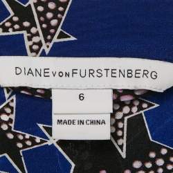 Pre Owned Diane Von Furstenberg Blue Stars Print Silk Prita Dress M
