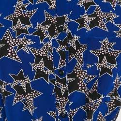 Pre Owned Diane Von Furstenberg Blue Stars Print Silk Prita Dress M