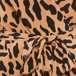 Pre Owned Diane Von Furstenberg Peach Leopard Print Silk Midi Wrap Dress M