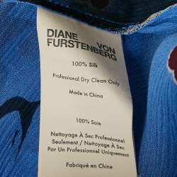 Pre Owned Diane Von Furstenberg Blue Abstract Print Silk Ruffled Cover-Up XXS