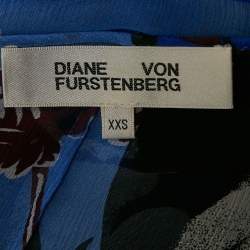 Pre Owned Diane Von Furstenberg Blue Abstract Print Silk Ruffled Cover-Up XXS