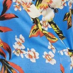 Pre Owned Diane Von Furstenberg Blue Floral Print Silk Jersey Maxi Wrap Dress S
