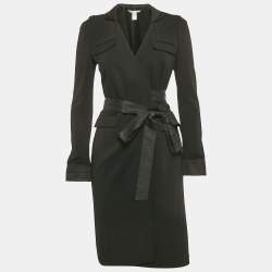 Pre Owned Diane Von Furstenberg Black Wool Mandilynn Wrap Dress S