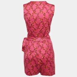 Diane Von Furstenberg Pink Maeve Print Silk Jersey Wrap Playsuit M