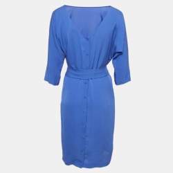 Diane Von Furstenberg Blue Button Front Detail Short Maja Dress M