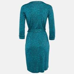 Pre Owned Diane Von Furstenberg Blue Floral Print Silk Jersey Wrap Dress S