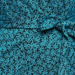 Pre Owned Diane Von Furstenberg Blue Floral Print Silk Jersey Wrap Dress S