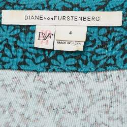 Pre Owned Diane Von Furstenberg Blue Floral Print Silk Jersey Wrap Dress S