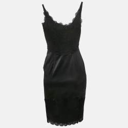 Pre Owned Diane Von Furstenberg Black Satin Lace Trimmed Olivette Mini Dress XS