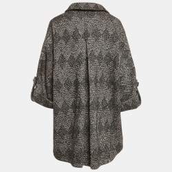Diane Von Furstenberg Grey Patterned Wool Blend Bubby Patch Coat M
