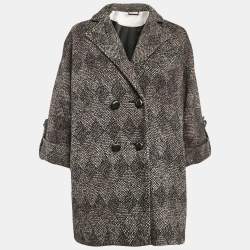 Diane Von Furstenberg Grey Patterned Wool Blend Bubby Patch Coat M