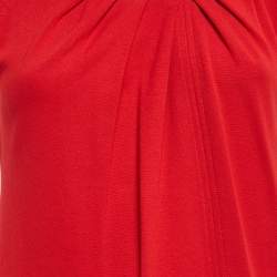 Pre Owned Diane Von Furstenberg Red Jersey Pleated Mini Dress XS