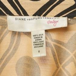 Pre Owned Diane von Furstenberg Beige/Black Printed Silk Jersey Jill Wrap Top XS